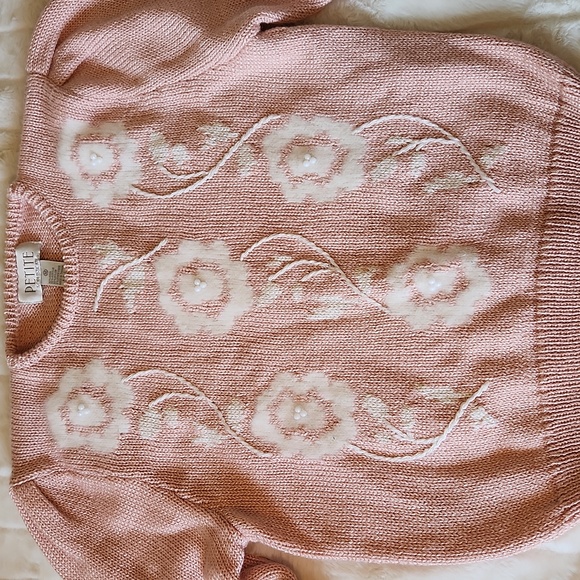 Vintage Floral Pink and White Petite Sophisticates Sweater - Picture 3 of 4